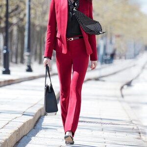 NWT White House Black Market The Crepe Slim Suit Pants Empress Red Size 2P